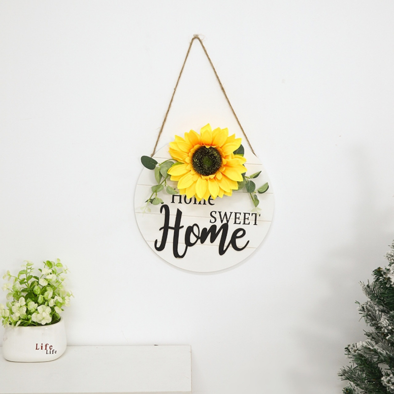 Semn circular din lemn cu mesaj de bun venit pentru decorul casei, plăcuță de ușă de agățat