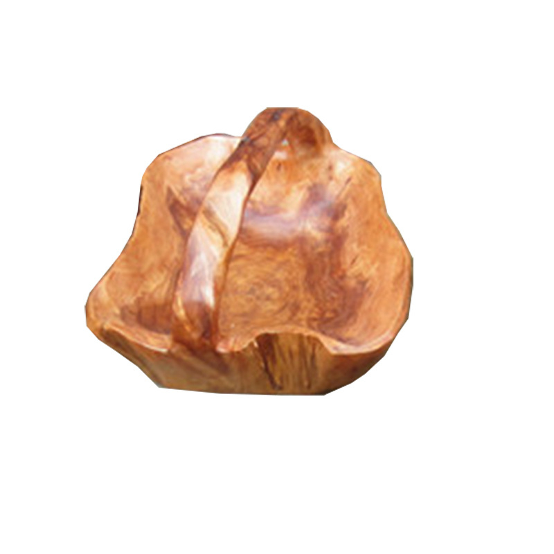 Cos de fructe din lemn masiv cu sculptură în rădăcină, bol de fructe natural din lemn, decor pentru living