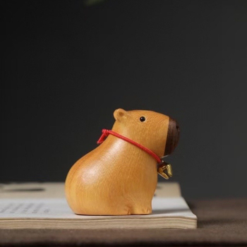 Figurină din lemn cu capibara din boxwood pentru birou, decor modern minimalist, relaxant și drăguț