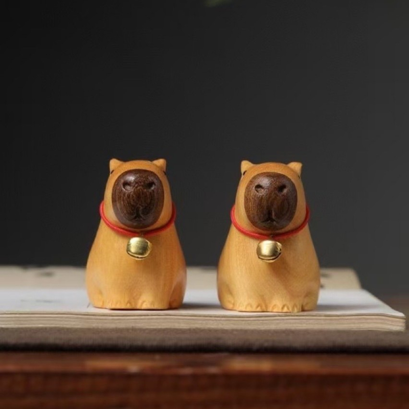 Figurină din lemn cu capibara din boxwood pentru birou, decor modern minimalist, relaxant și drăguț