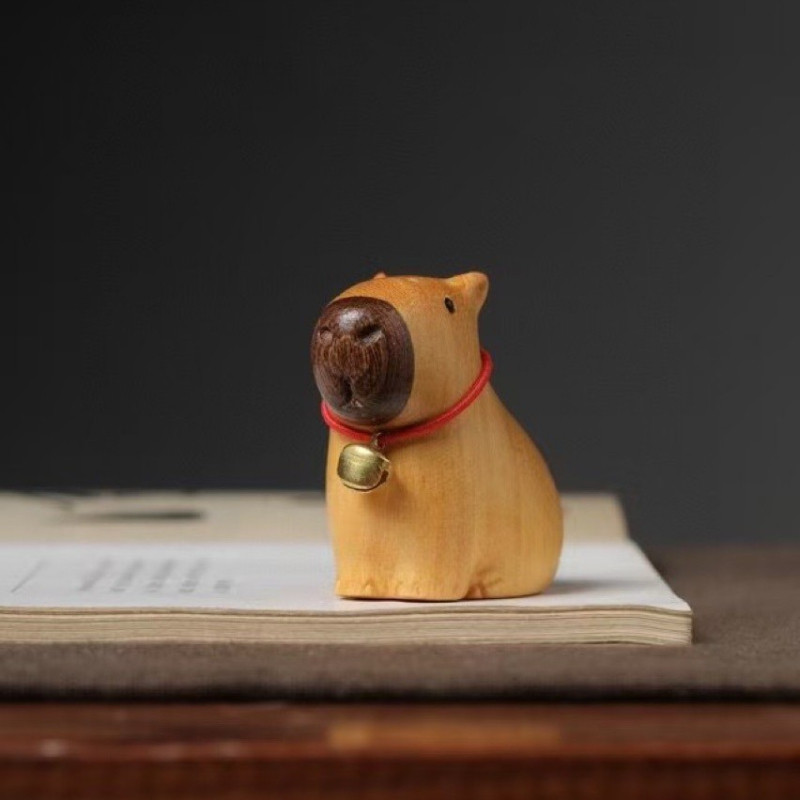Figurină din lemn cu capibara din boxwood pentru birou, decor modern minimalist, relaxant și drăguț