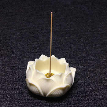 Suport pentru bețișoare de tămâie cu motiv lotus, inserție din cupru, 7 × 4,1 cm, lemn Bodhi și nucă de cocos