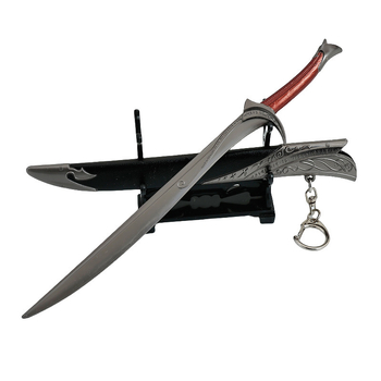 Sabie decorativă din metal inspirată de Stăpânul Inelelor, 22 cm, cu teacă, model ornamental