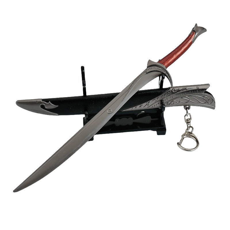 Sabie decorativă din metal inspirată de Stăpânul Inelelor, 22 cm, cu teacă, model ornamental