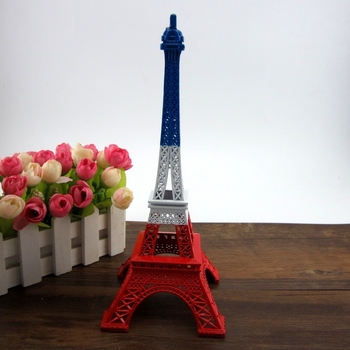 Model Turnul Eiffel din Paris, roșu, alb și albastru, ornament metalic, suvenir decorativ și recuzită pentru fotografiere