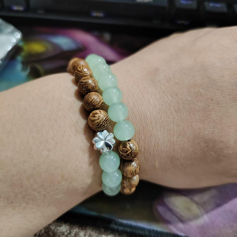 Brățară pentru femei din mărgele de lemn verzi, stil INS, design artistic vintage, accesoriu versatil