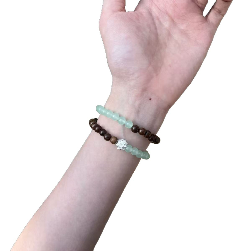 Brățară pentru femei din mărgele de lemn verzi, stil INS, design artistic vintage, accesoriu versatil