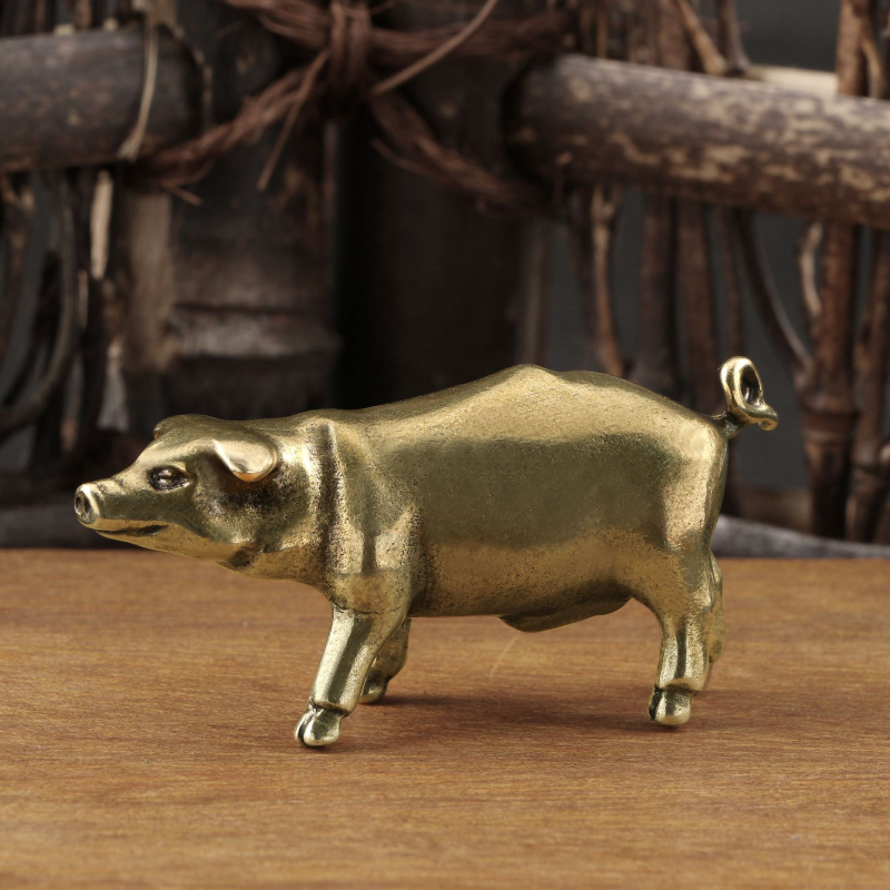 Purcel din alamă solid, animal de ceai pentru birou, decor de masă, zodie Porc, cadou pentru anul nașterii