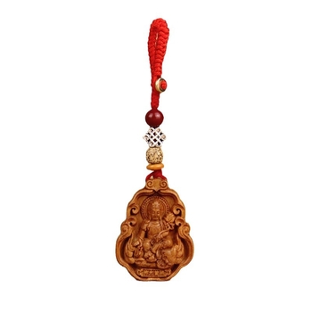 Pandantiv pentru chei din lemn de piersic, cu protector zodiacal, Bodhisattva Samantabhadra și amulet Buddha pentru Anul Dragonului