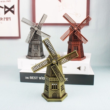 Ornament metalic vintage cu mori de vânt olandeze – miniatură de birou, decor european în stil țărănesc pentru bibliotecă și dulap