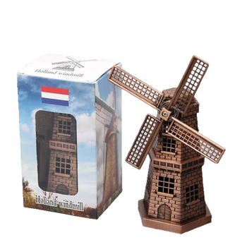 Ornament metalic vintage cu mori de vânt olandeze – miniatură de birou, decor european în stil țărănesc pentru bibliotecă și dulap
