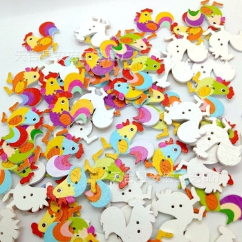 Nasturi din lemn cu cocoș, design desen animat, accesorii DIY, 50 buc.