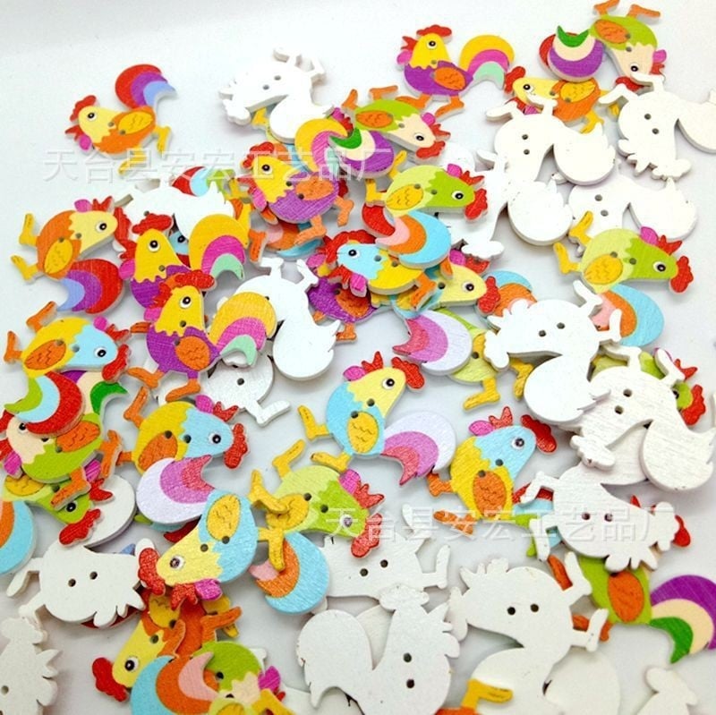 Nasturi din lemn cu cocoș, design desen animat, accesorii DIY, 50 buc.