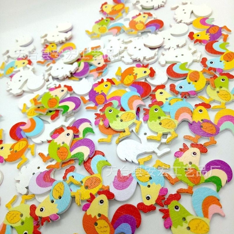 Nasturi din lemn cu cocoș, design desen animat, accesorii DIY, 50 buc.