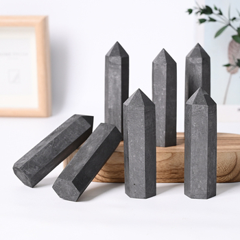 Coloană de cristal natural, prismă hexagonală cu vârf grafit, piatră energetică, piatră brută lustruită