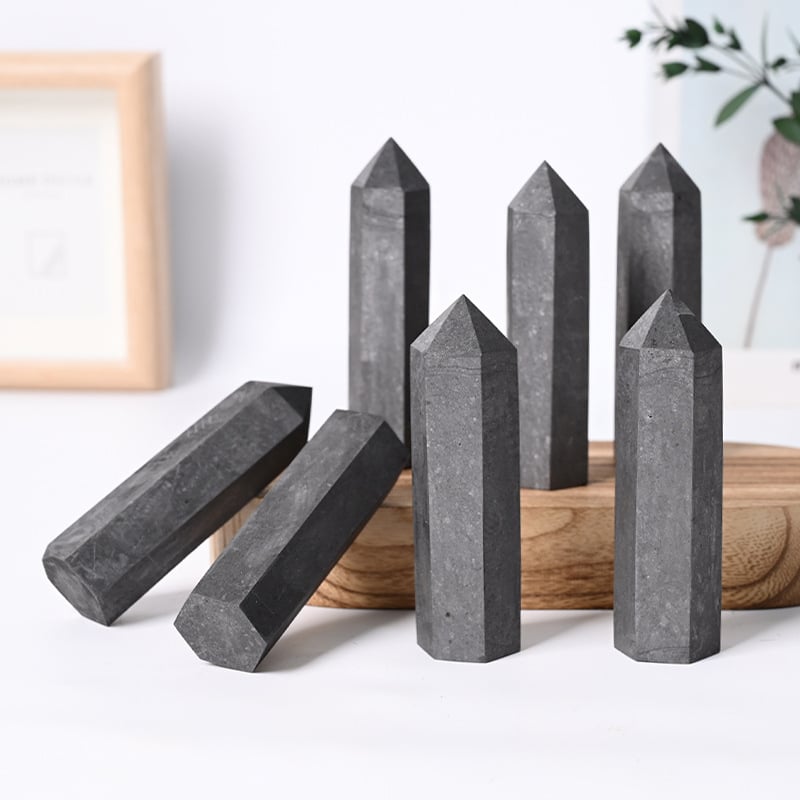 Coloană de cristal natural, prismă hexagonală cu vârf grafit, piatră energetică, piatră brută lustruită