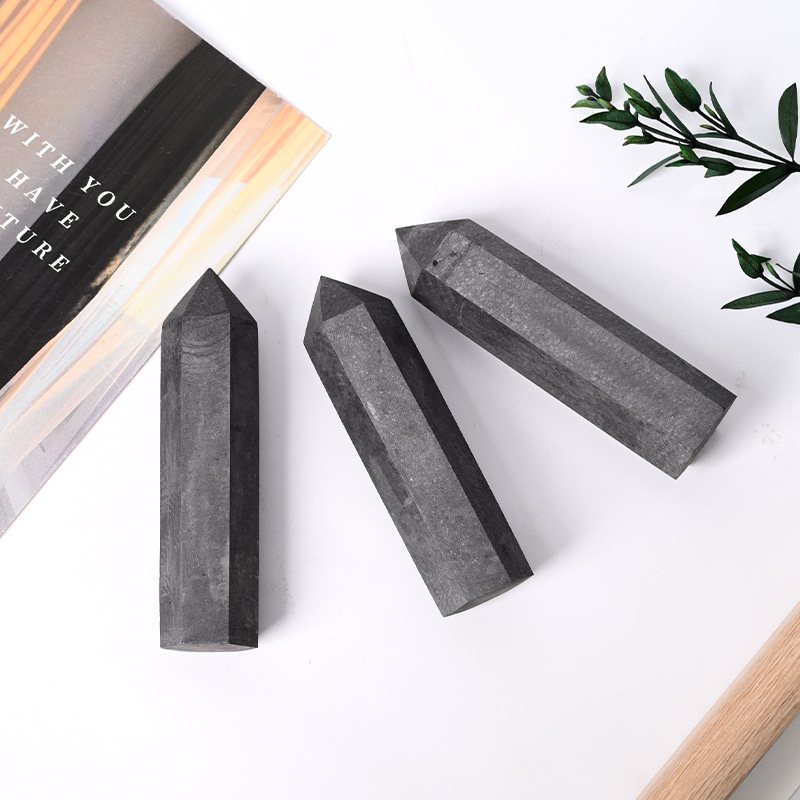 Coloană de cristal natural, prismă hexagonală cu vârf grafit, piatră energetică, piatră brută lustruită