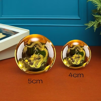 Sferă de cristal galbenă cu dragon și lingou de aur, ornament elegant de lux pentru casă și birou, cadou pentru atragerea prosperității, cadou de inaugurare a casei