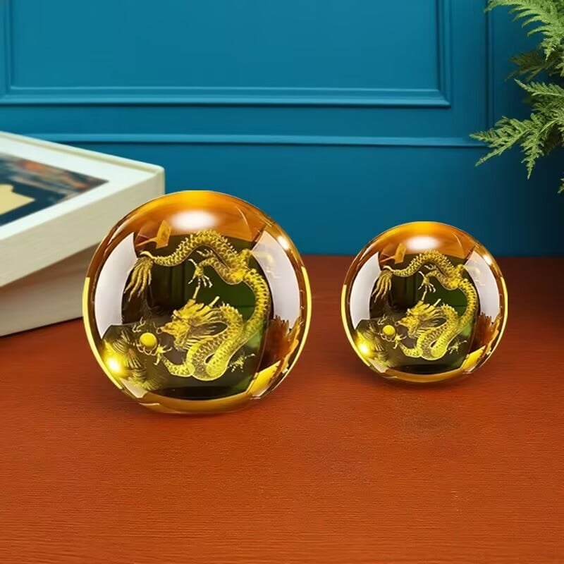 Sferă de cristal galbenă cu dragon și lingou de aur, ornament elegant de lux pentru casă și birou, cadou pentru atragerea prosperității, cadou de inaugurare a casei