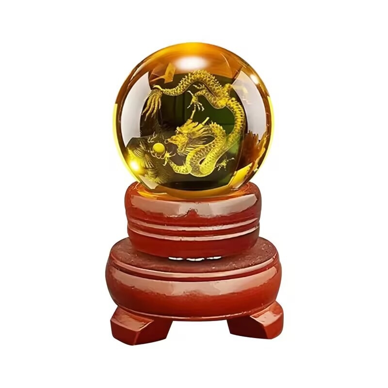 Sferă de cristal galbenă cu dragon și lingou de aur, ornament elegant de lux pentru casă și birou, cadou pentru atragerea prosperității, cadou de inaugurare a casei