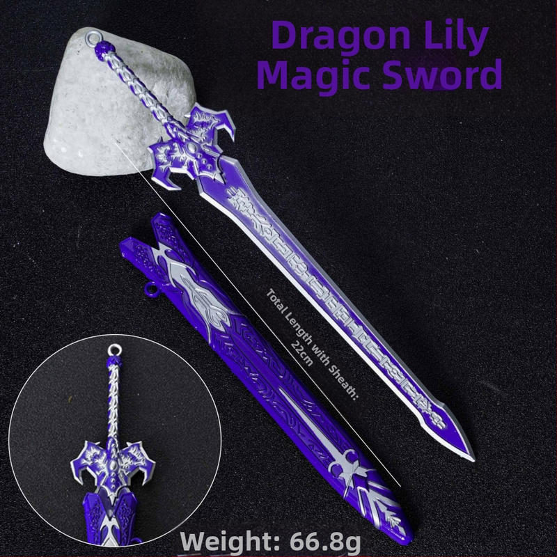 22 cm Longwei Magický meč - ozdoba z liatiny, replika anime zbrane inšpirovaná Božím a Démonickým mečom