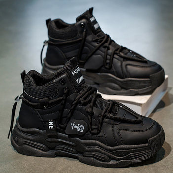 Pantofi sport bărbați de înaltă siluetă pentru iarna 2025, design original de nișă, casual-sport cu talpă groasă pentru creșterea înălțimii, partea superioară din piele, dad sneakers