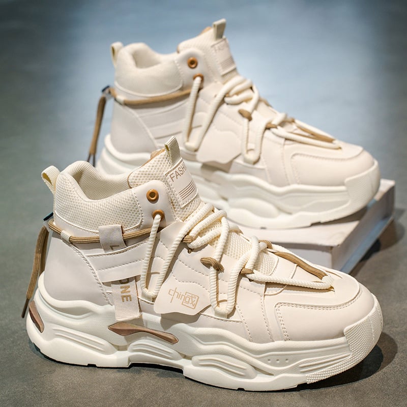 Pantofi sport bărbați de înaltă siluetă pentru iarna 2025, design original de nișă, casual-sport cu talpă groasă pentru creșterea înălțimii, partea superioară din piele, dad sneakers
