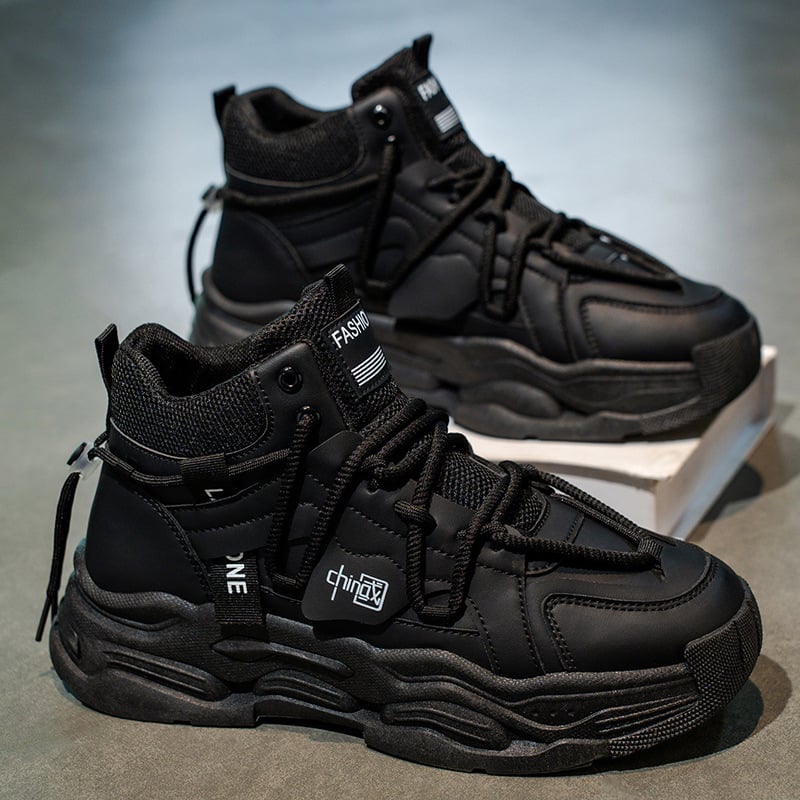 Pantofi sport bărbați de înaltă siluetă pentru iarna 2025, design original de nișă, casual-sport cu talpă groasă pentru creșterea înălțimii, partea superioară din piele, dad sneakers