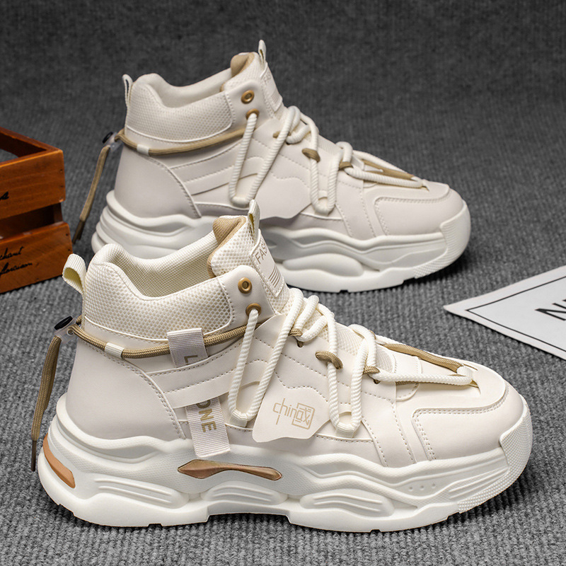 Pantofi sport bărbați de înaltă siluetă pentru iarna 2025, design original de nișă, casual-sport cu talpă groasă pentru creșterea înălțimii, partea superioară din piele, dad sneakers