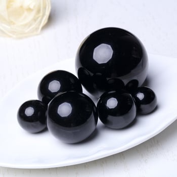 Sferă naturală de obsidian, minge decorativă neagră, fără găuri