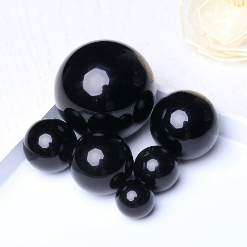 Sferă naturală de obsidian, minge decorativă neagră, fără găuri