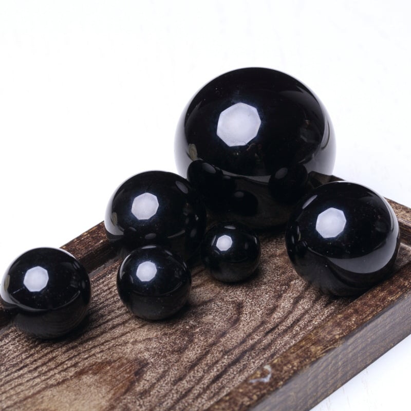 Sferă naturală de obsidian, minge decorativă neagră, fără găuri