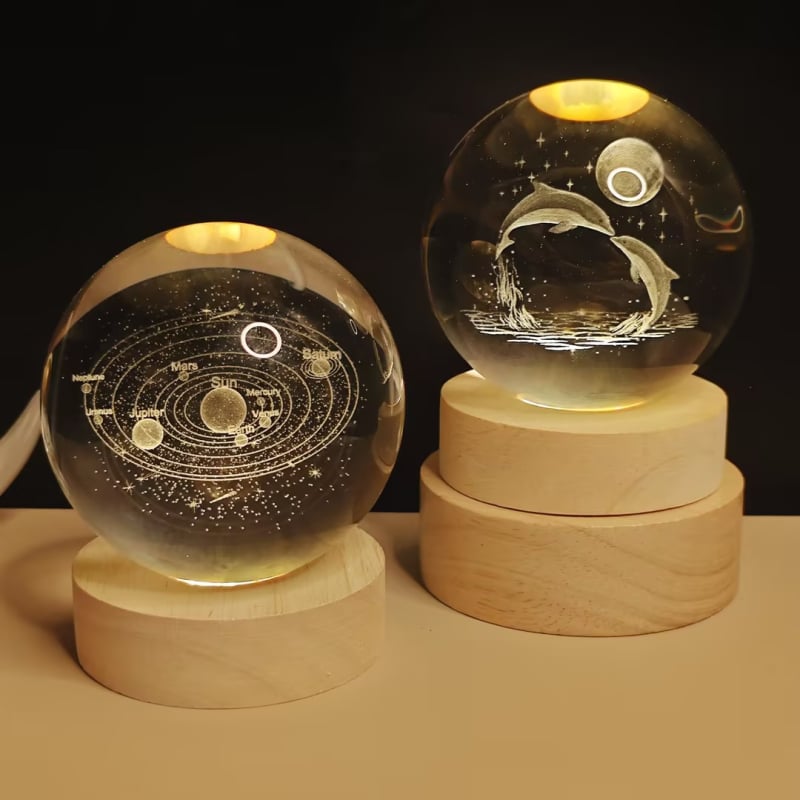 Sferă de cristal luminată cu cer înstelat, veioză de birou decorativă, cadou de ziua de naștere pentru bărbați și femei