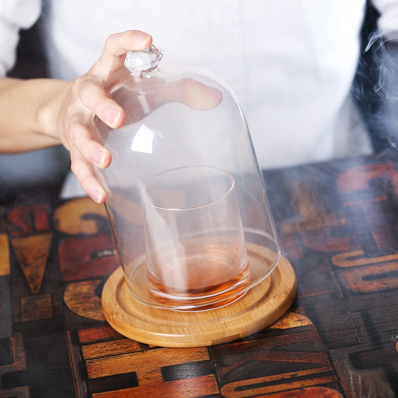 Capac pentru cocktail molecular cu fum, cu bază, din sticlă transparentă