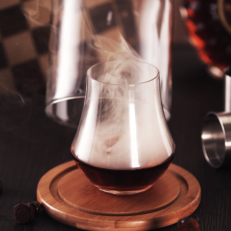 Capac pentru cocktail molecular cu fum, cu bază, din sticlă transparentă