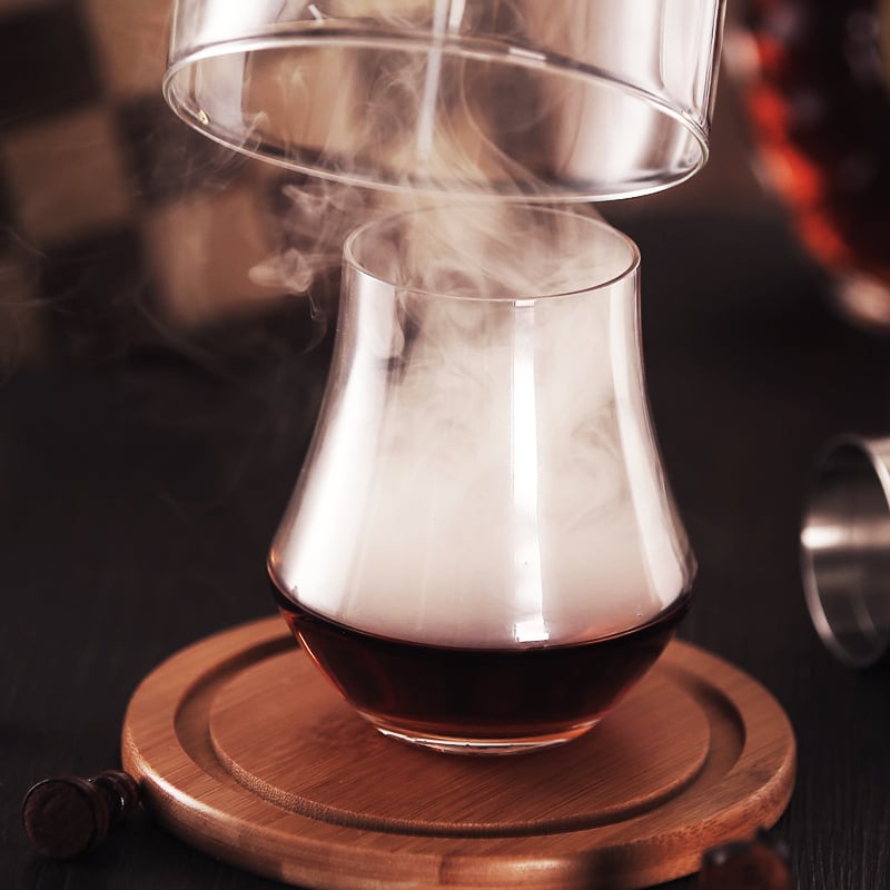 Capac pentru cocktail molecular cu fum, cu bază, din sticlă transparentă