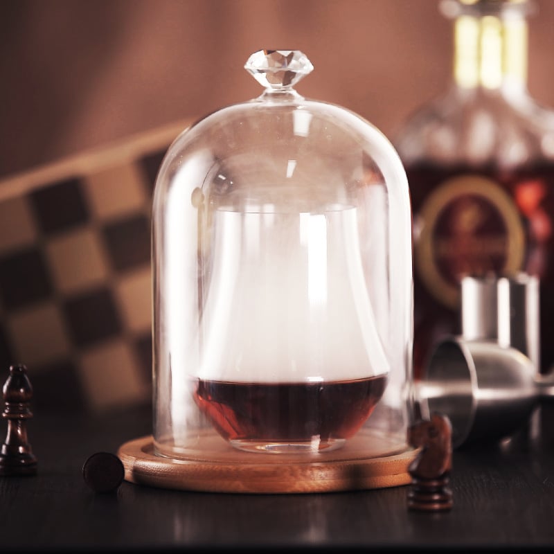 Capac pentru cocktail molecular cu fum, cu bază, din sticlă transparentă