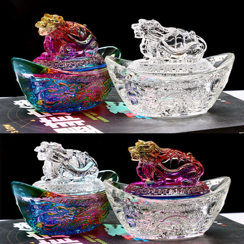 Dragon-țestoasă pentru avere, ornament din cristal galben, vas de comoară