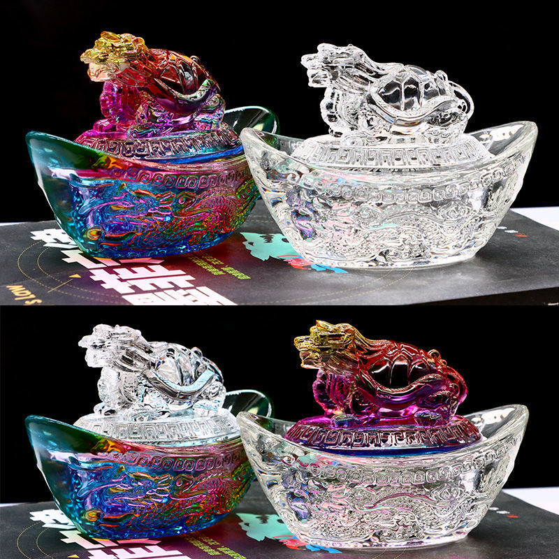 Dragon-țestoasă pentru avere, ornament din cristal galben, vas de comoară