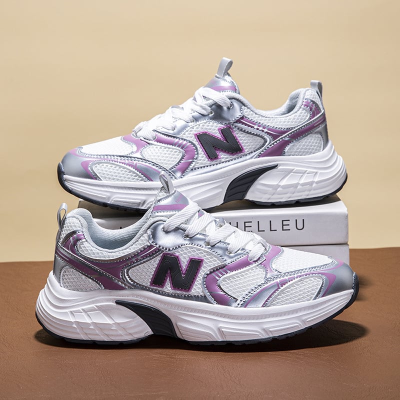 Adidași negri pentru bărbați, stil chunky, talpă moale, unisex, sneakers casual cu linie în formă de N