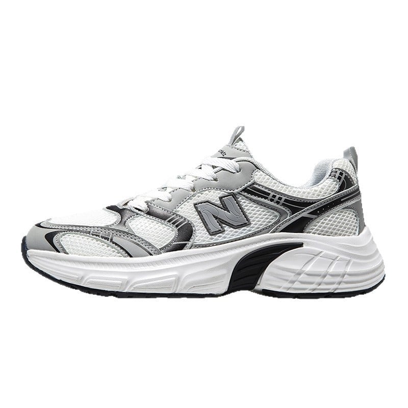 Adidași negri pentru bărbați, stil chunky, talpă moale, unisex, sneakers casual cu linie în formă de N