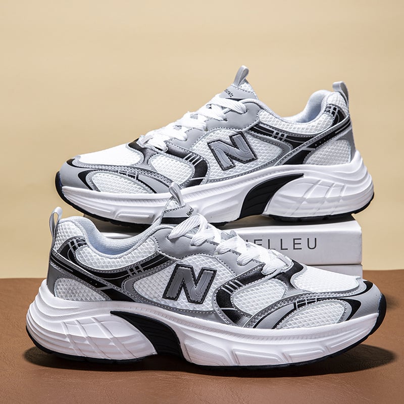 Adidași negri pentru bărbați, stil chunky, talpă moale, unisex, sneakers casual cu linie în formă de N