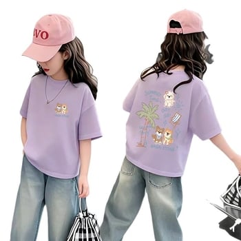 Tricou pentru fetițe cu mânecă scurtă din bumbac, vară 2026, design unic, stil american, croială lejeră și versatilă