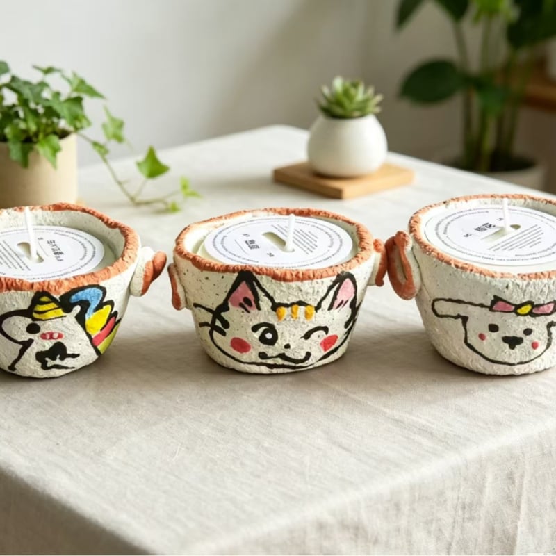 Căniță ceramică pentru lumânare cu două urechi, decor drăguț pentru dormitor, aromă de lungă durată, cadou