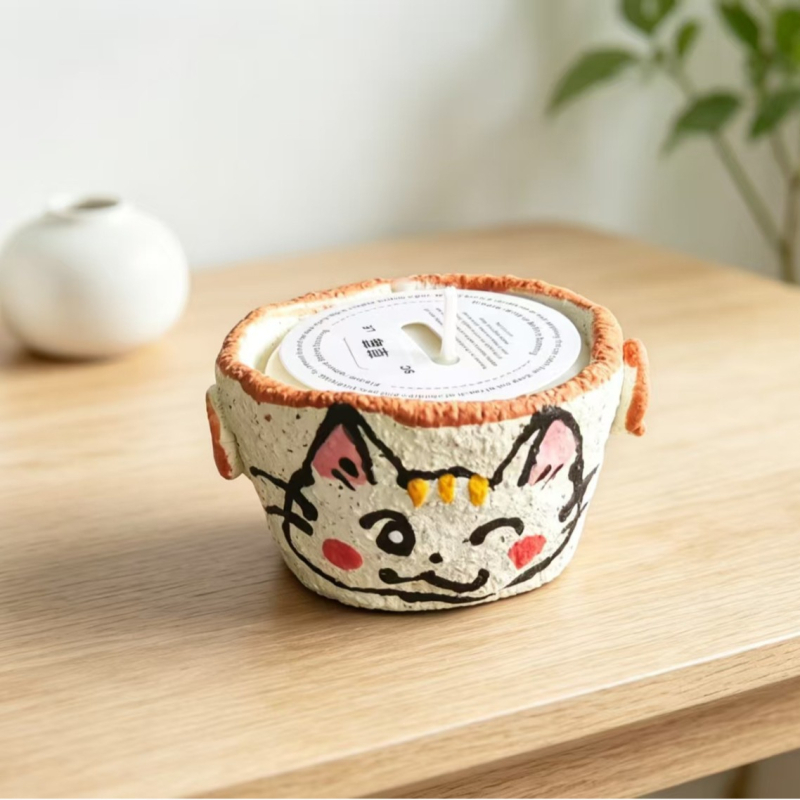 Căniță ceramică pentru lumânare cu două urechi, decor drăguț pentru dormitor, aromă de lungă durată, cadou