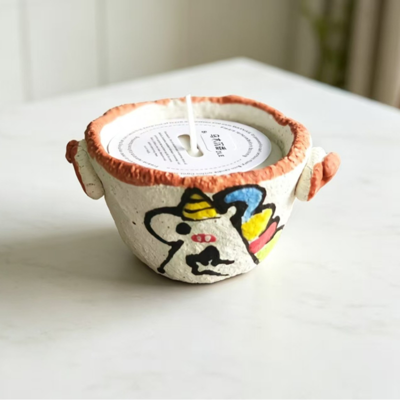 Căniță ceramică pentru lumânare cu două urechi, decor drăguț pentru dormitor, aromă de lungă durată, cadou