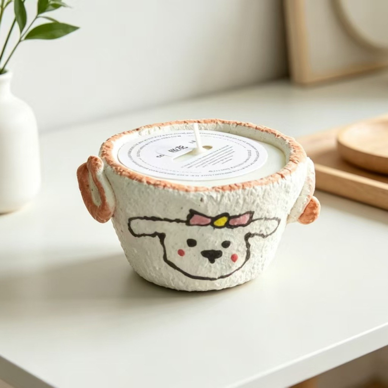 Căniță ceramică pentru lumânare cu două urechi, decor drăguț pentru dormitor, aromă de lungă durată, cadou