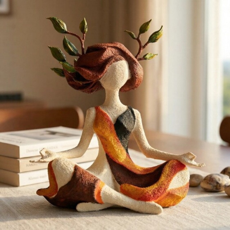 Statuie din rășină a unei fete care practică yoga pentru decor de casă, figurină decorativă elegantă