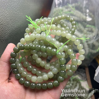 Náramok z prírodného hetianského nefritu so starými korálkami, 7×8 mm, v medovo-zelenej farbe farby jazera Qingshui.