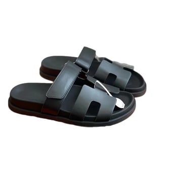 Sandale de damă din piele de înaltă calitate, cu Velcro, curea unică, plat, pentru plajă, marca H